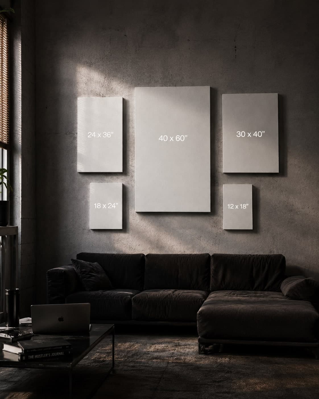 Canvas sizing visualization in a real room